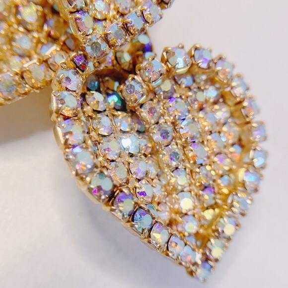 VTG Aurora Borealis Heart Leaf Brooch, Sparkly Dimensional Rhinestones, 1950s - Picture 3 of 12